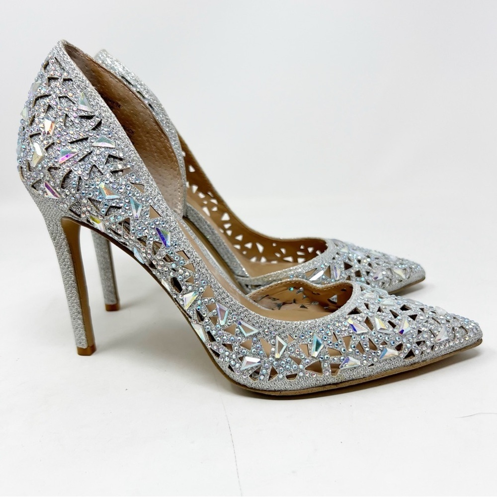 INC SILVER RHINESTONE KENJAY POINTED TOE SPIKE WEDDING PARTY COCKTAIL HEELS SZ 5